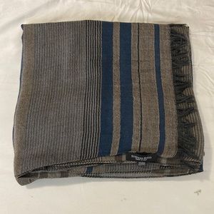 RARE Stefano Ricci Wool/Cashmere Oversized Scarf Grey/Navy Blue Shawl Fringe